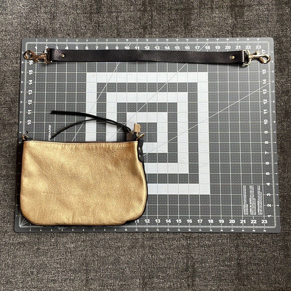 Gold leather & black hair shoulder bag purse clutch crossbody